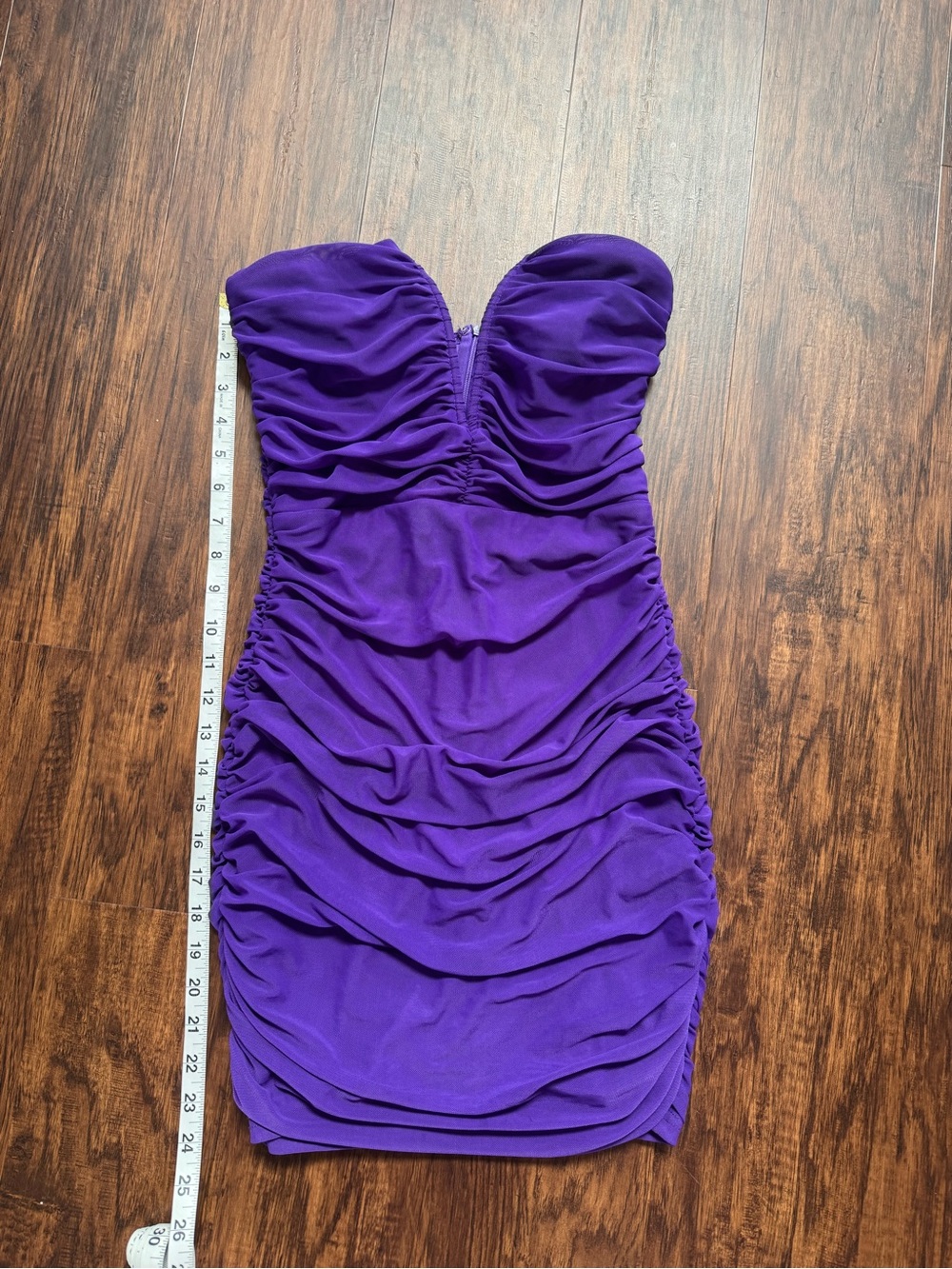 Strapless Purple Ruched Mini Dress - Picture 6 of 11